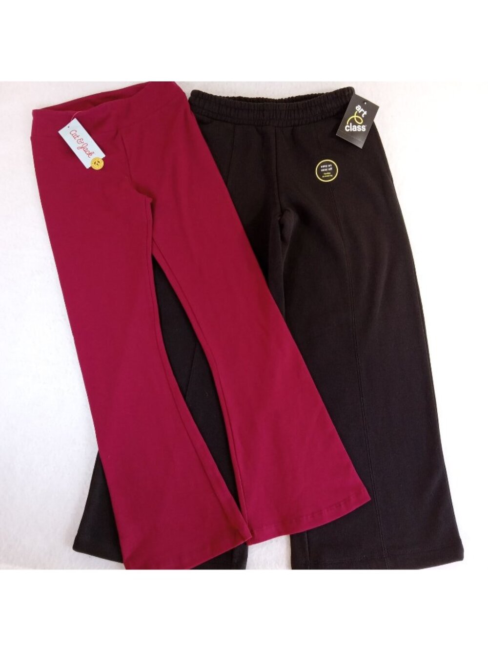 2 Girls' Activewear Pants Medium (8) Black Sweatpants Burgundy Yoga Pants